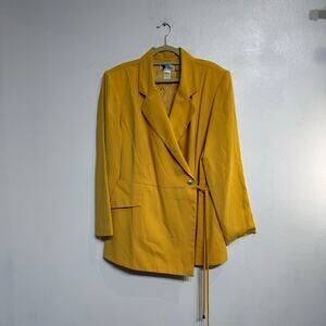 Essence Vintage Wrap Blazer Mustard Yellow Jacket 80s 90s Made in USA Sz 20